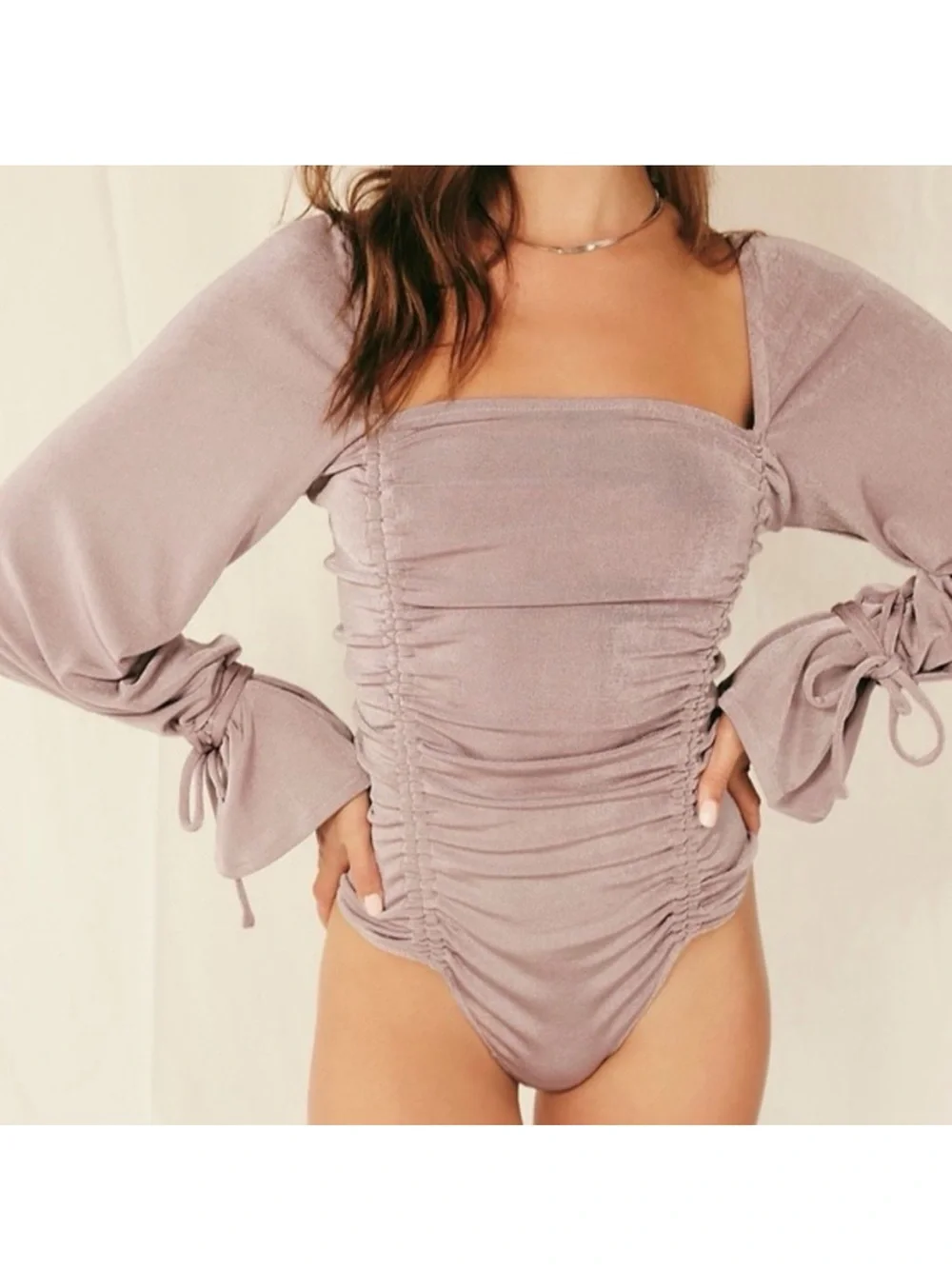 FREE PEOPLE Meant To Be Bodysuit in‎ Silver Mauve Size Small